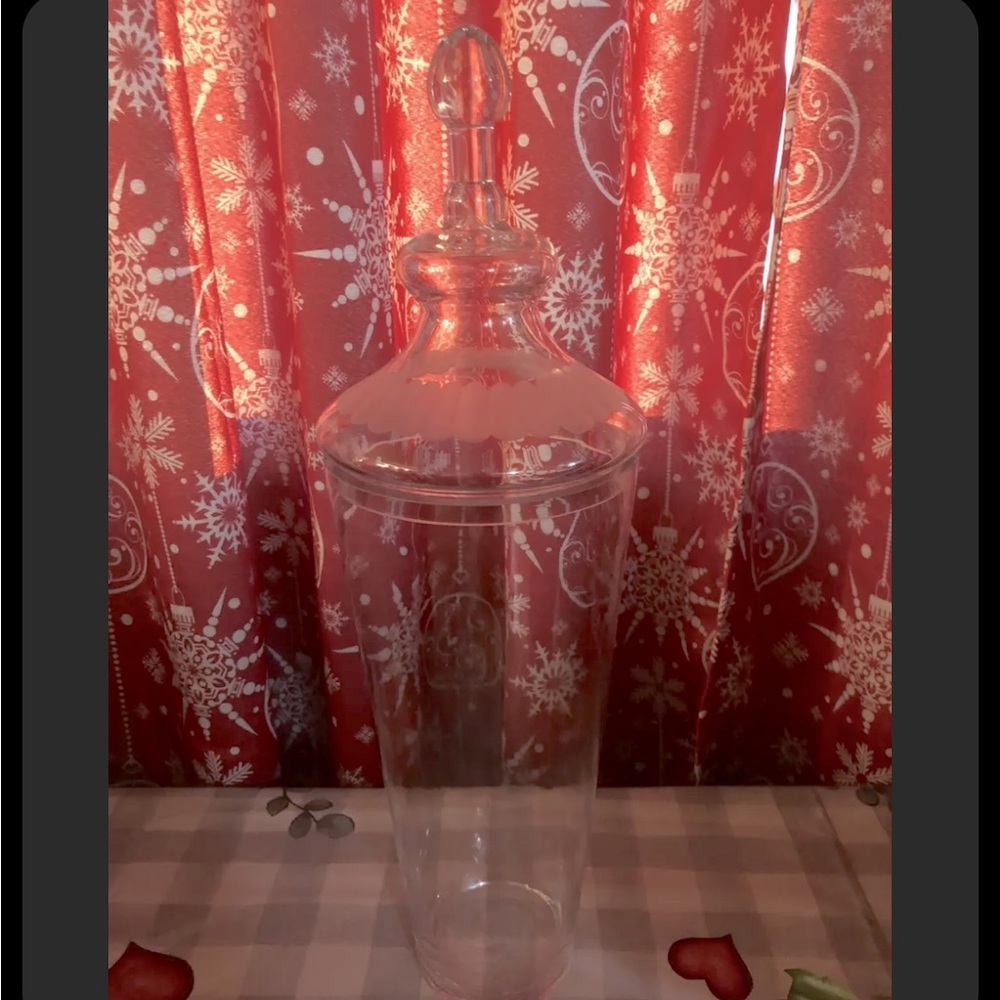 Vintage Elegant Apothecary Jar With Etched Glass Lid.  Beautiful 22” Tall W/lLid